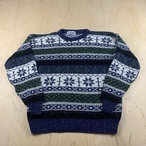 Vintage Jason Daniels Knit Sweater Mens Large Nordic Pattern Blue Green 90s